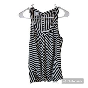 TCEC black and white sleeveless striped halter top Size S